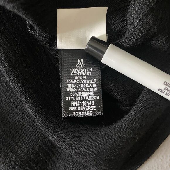 HYFVE Blouse Sleeveless Faux Leather Sheer Studded Open Back Womens M Black Tan - Picture 11 of 12